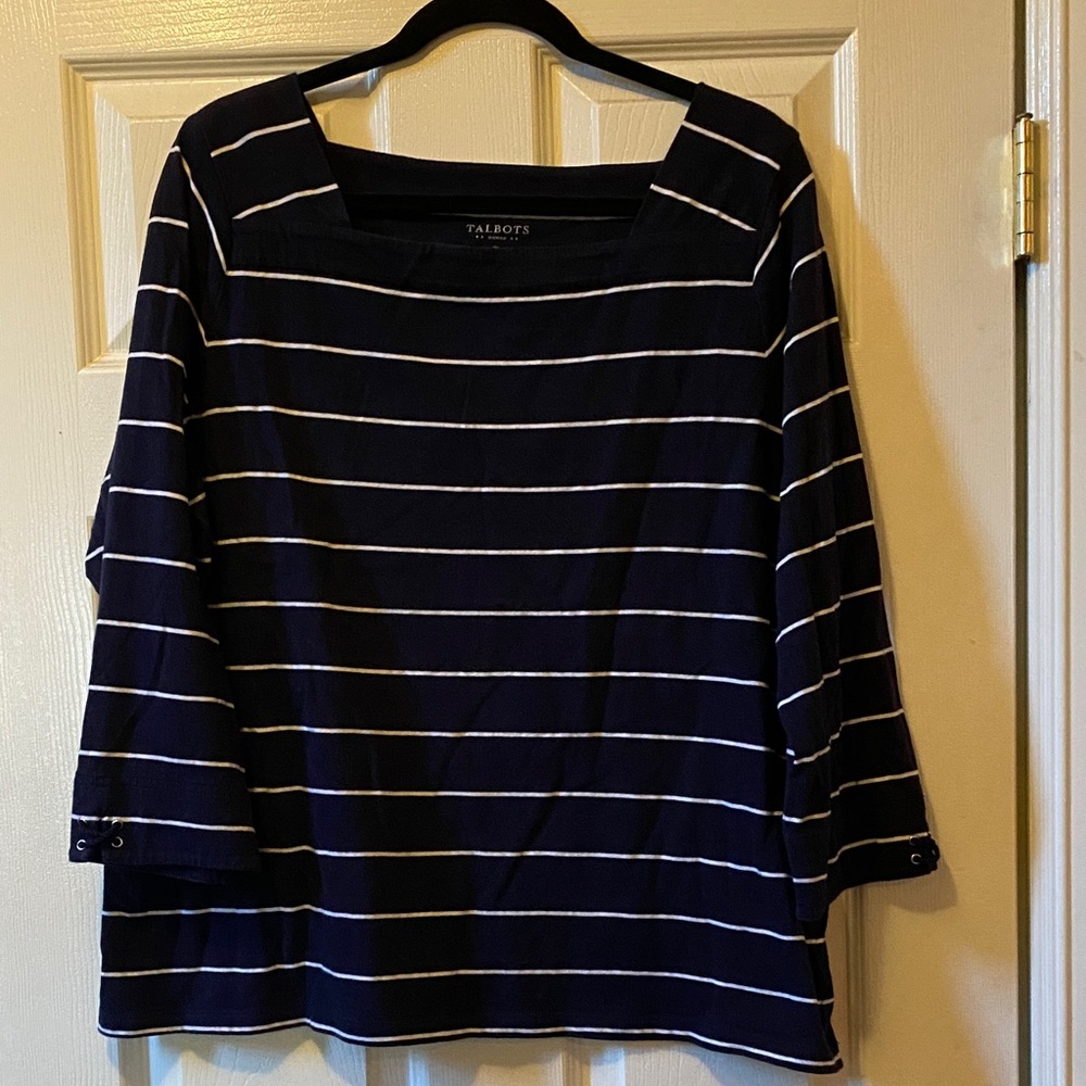 Talbots Dark Blue and White Striped knit tee